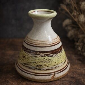 Studio Pottery Bud Vase Signed Handmade Neutral Earth Tones Rustic